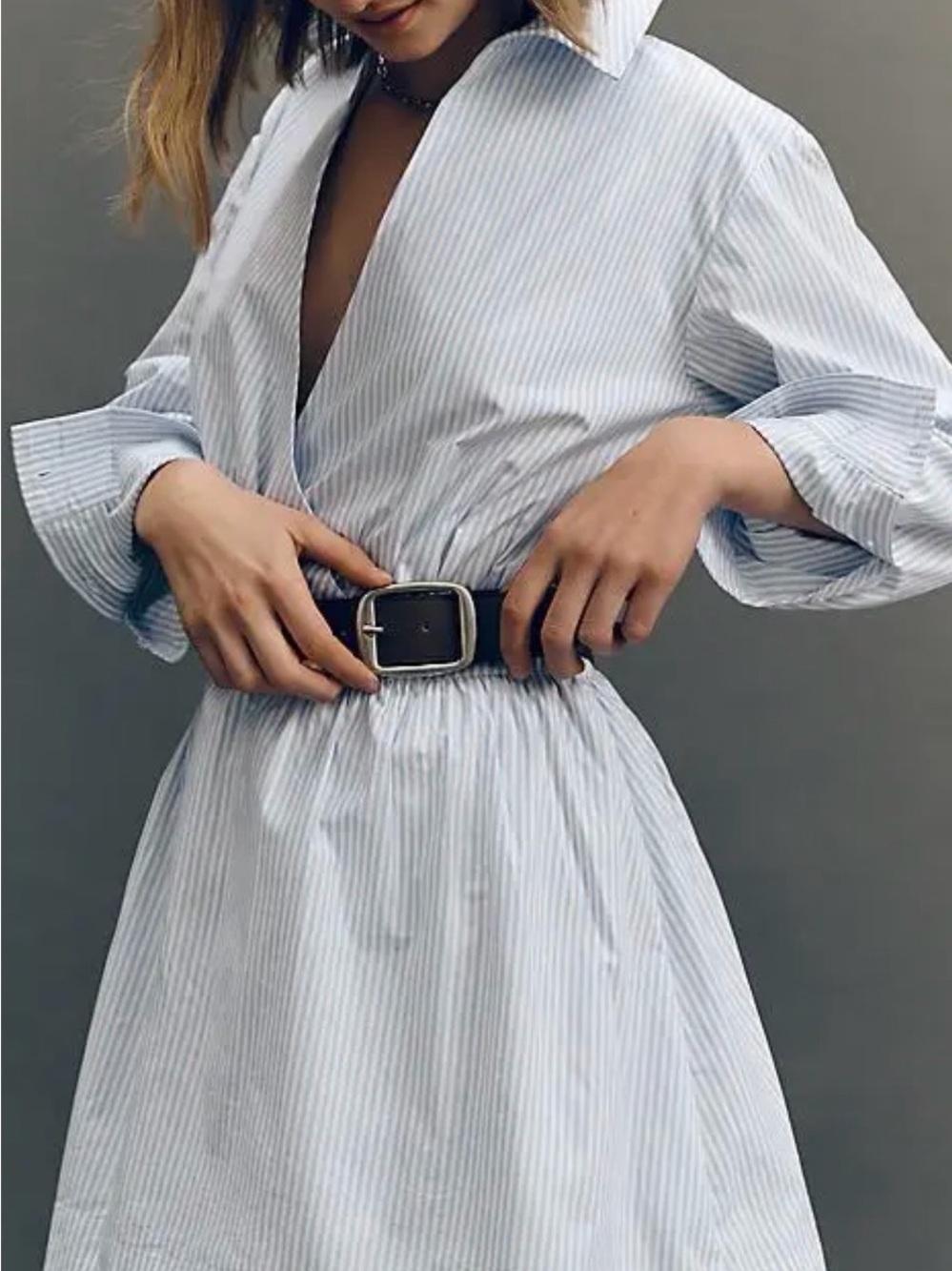 NWT Maeve Striped Shirt Dress with Wide Black Belt